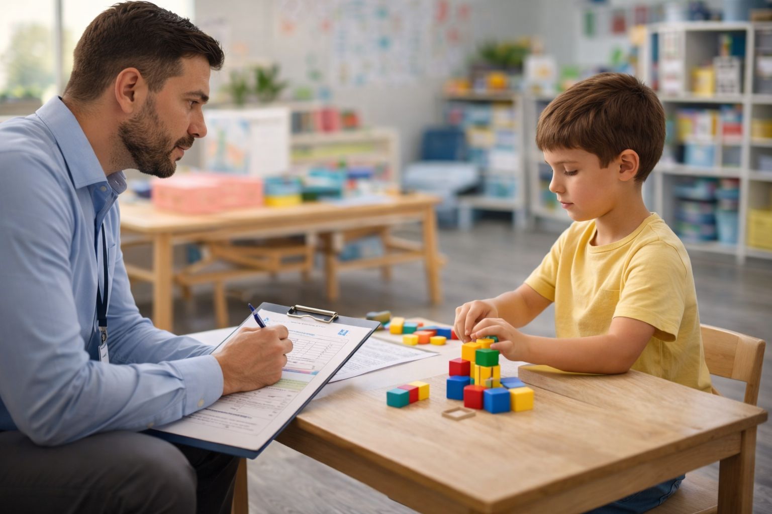 Therapist assessing child behavior